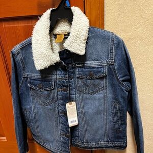 Wrangler Blue Denim Jacket with White Sherpa Collar